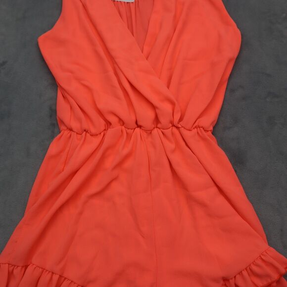 Coco Avante Romper Womens S Orange Sleeveless V Neck Ruffles Hem Pullover - Picture 11 of 16
